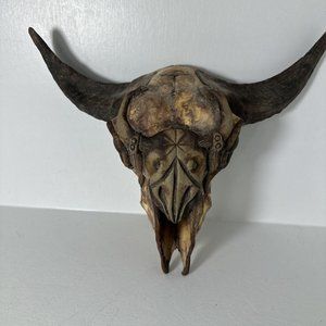 Ceramic Bone  Hand Made Bull Buffalo Skull Sculpture - Wall Hanging Décor -
